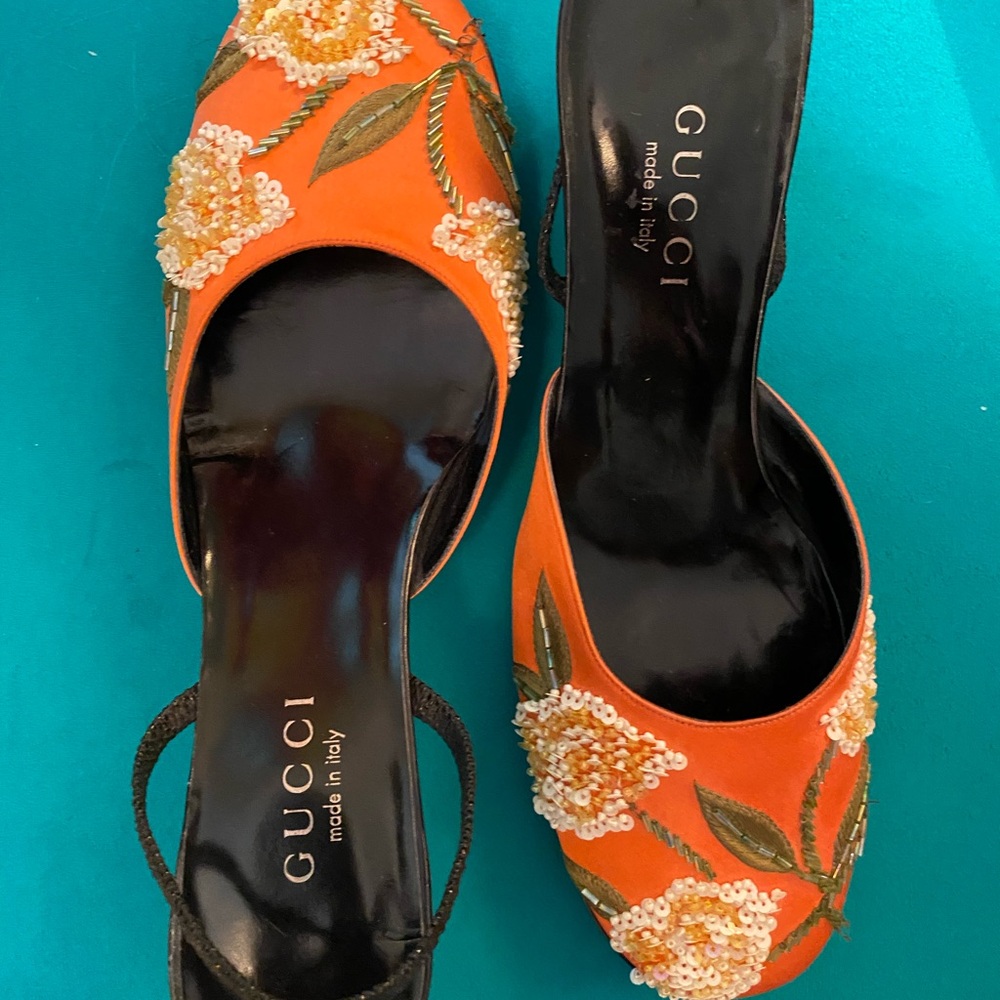 GUCCI 1990’s Vintage Beaded Floral Mule Heels